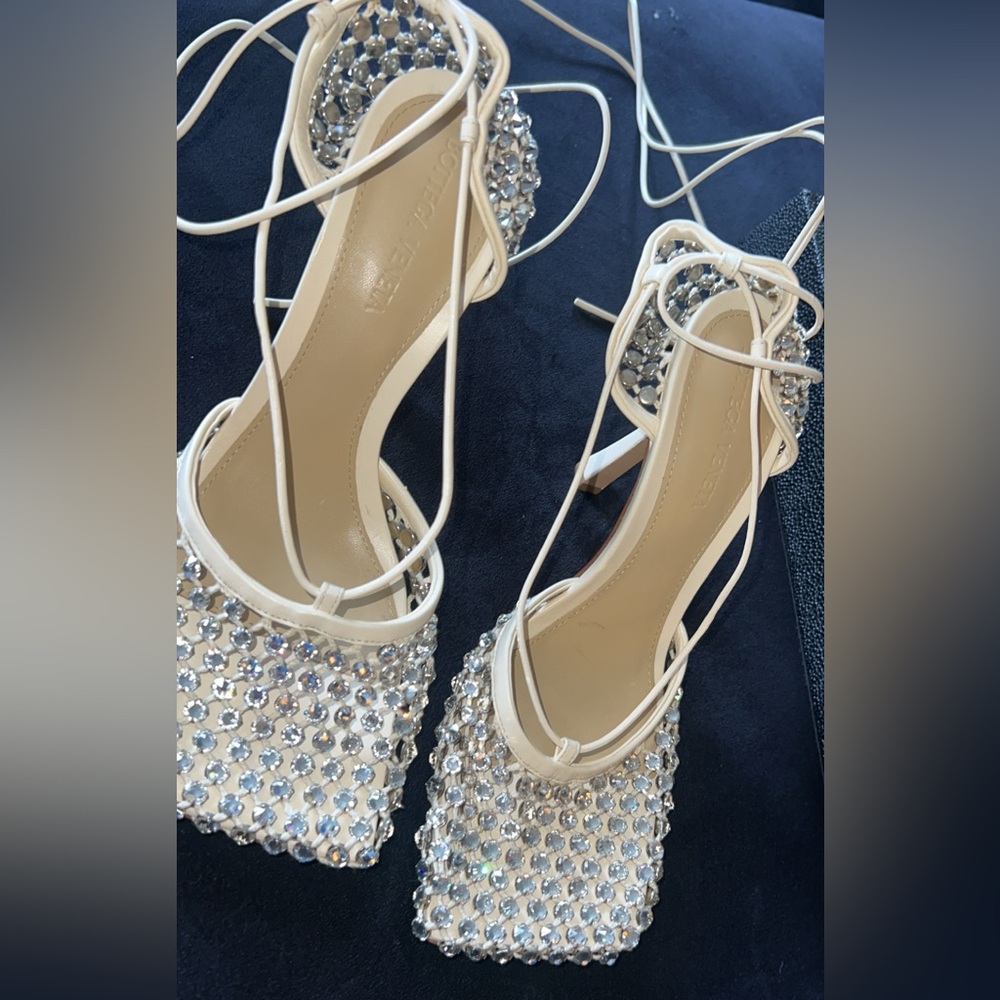 Bottega Veneta sparkle stretch lace up heels